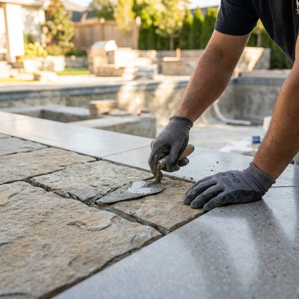 Backyard hot tub with landscaping