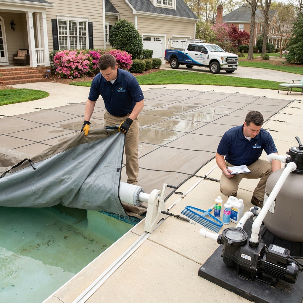 Clean sparkling pool after professional maintenance service