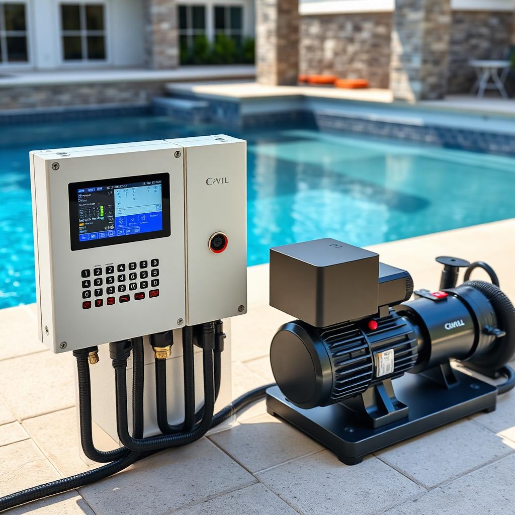 Pool automation control panel and variable-speed pump equipment for efficient pool management